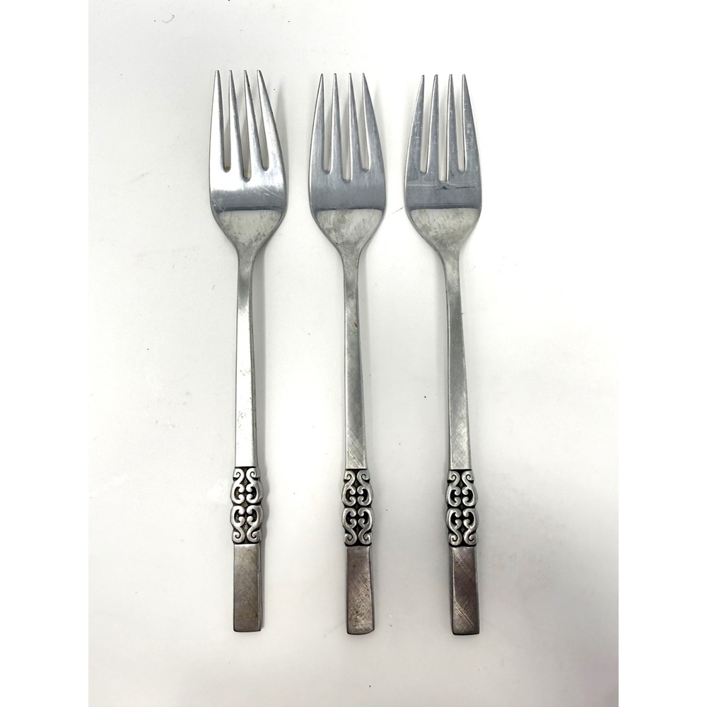 International Stainless Deluxe Danish Scroll Salad Forks Set of 3 MCM